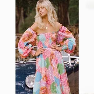 SPELL Freda Shirred Midi Lolly Print Boho Dress - Small